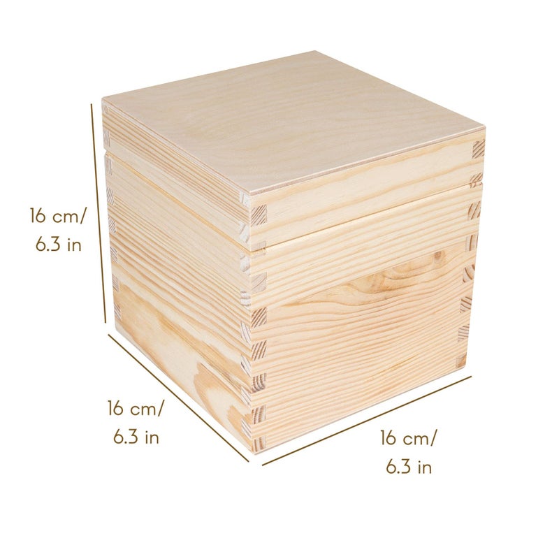 Creative Deco Wooden Storage Box Cube Square | 6.29 x 6.29 x 6.29 in | with Lid & Without Handles | Plain, Unpainted & Unfinished | Office Storage Jewelry Box Keepsake Trinket Chest Treasure - Image 2